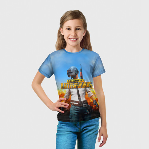 Детская 3D футболка с принтом PUBG HERO | ПАБГ ГЕРОЙ В ОГНЕ, вид сбоку #3
