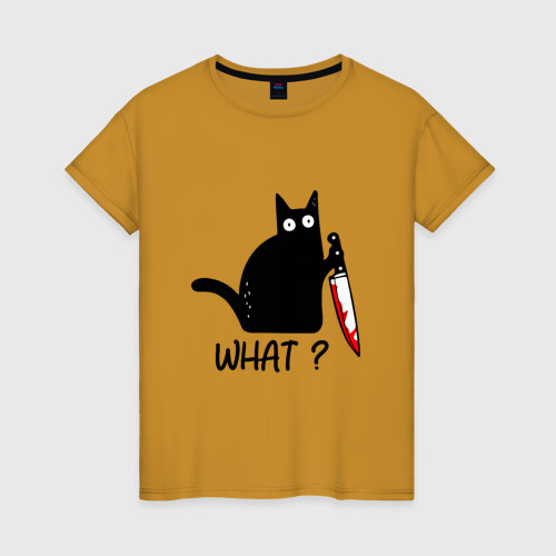 Женская футболка с принтом What cat, вид спереди #2