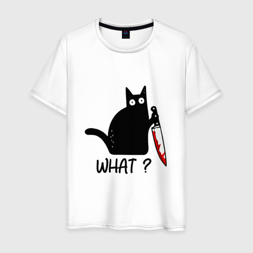 Мужская футболка с принтом What cat, вид спереди #2
