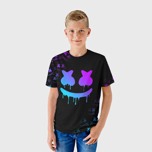 Детская 3D футболка с принтом MARSHMELLO NEON | НЕОН, фото на моделе #1