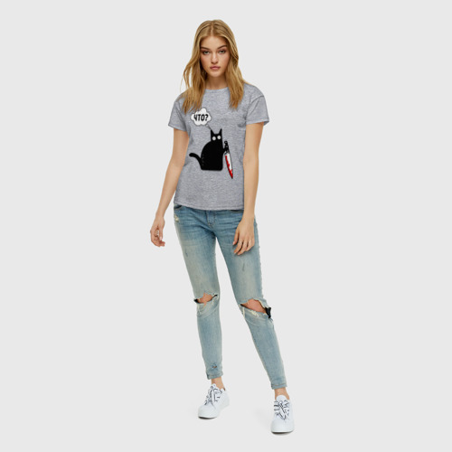 Женская футболка с принтом Кот с ножом, вид сбоку #3