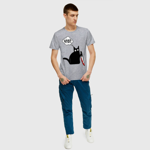Мужская футболка с принтом Кот с ножом, вид сбоку #3