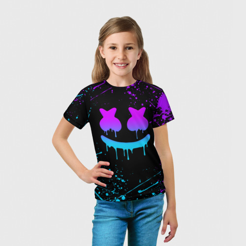 Детская 3D футболка с принтом MARSHMELLO NEON | МАРШМЕЛЛО НЕОН, вид сбоку #3