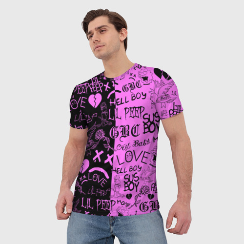 Мужская 3D футболка с принтом LIL PEEP LOGOBOMBING BLACK PINK, фото на моделе #1