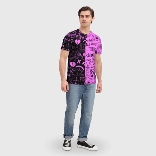 Мужская 3D футболка с принтом LIL PEEP LOGOBOMBING BLACK PINK, вид сбоку #3
