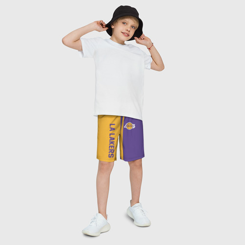 Детские спортивные шорты 3D с принтом LA LAKERS, фото на моделе #1