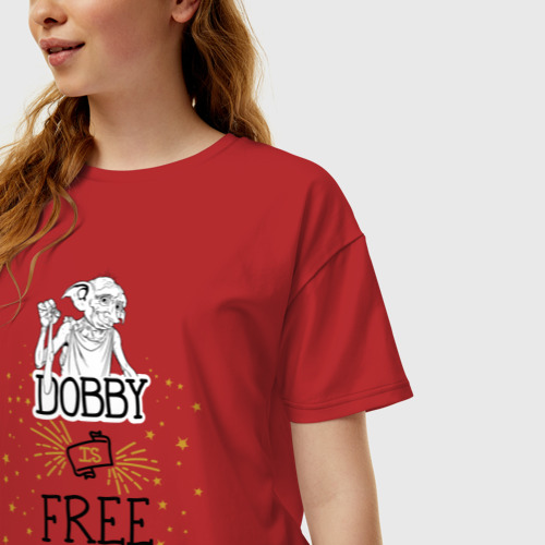 Женская футболка oversize с принтом Dobby is free, фото на моделе #1