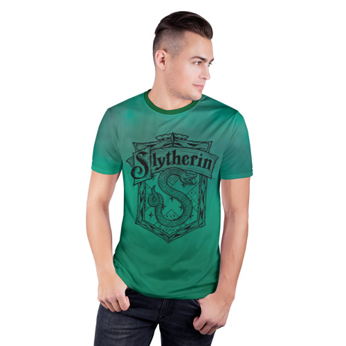 Мужская футболка 3D спортивная с принтом Coat of Slytherin, фото на моделе #1