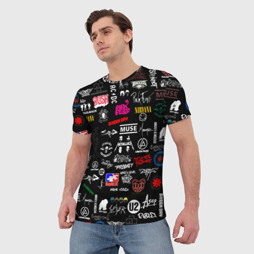 Мужская 3D футболка с принтом ЛОГОТИПЫ РОК ГРУПП | PATTERN (Z), фото на моделе #1