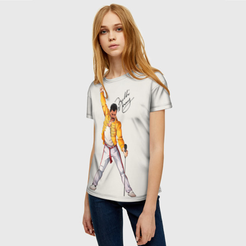 Женская 3D футболка с принтом Фредди Меркьюри автограф, фото на моделе #1