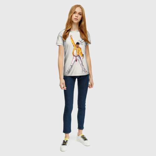 Женская 3D футболка с принтом Фредди Меркьюри автограф, вид сбоку #3