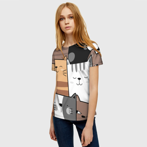 Женская 3D футболка с принтом Котейки, фото на моделе #1