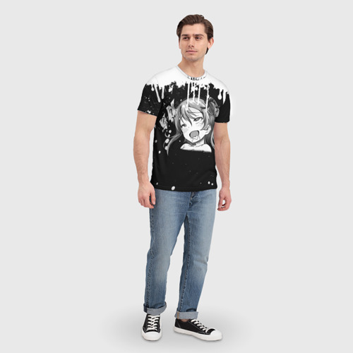 Мужская 3D футболка с принтом Ахегао лицо чб, вид сбоку #3