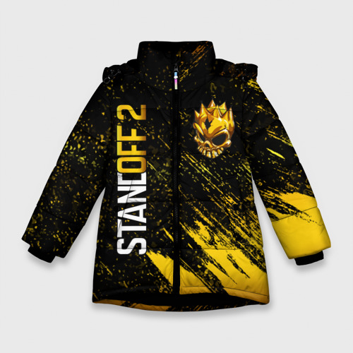 Зимняя куртка для девочек 3D с принтом STANDOFF 2 GOLD SKULL, вид спереди #2