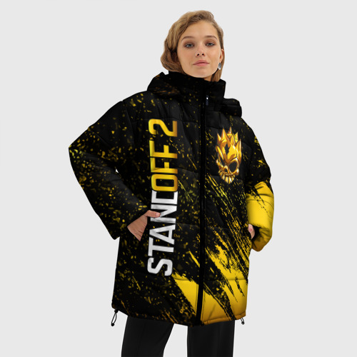 Женская зимняя куртка 3D с принтом STANDOFF 2 GOLD SKULL, фото на моделе #1