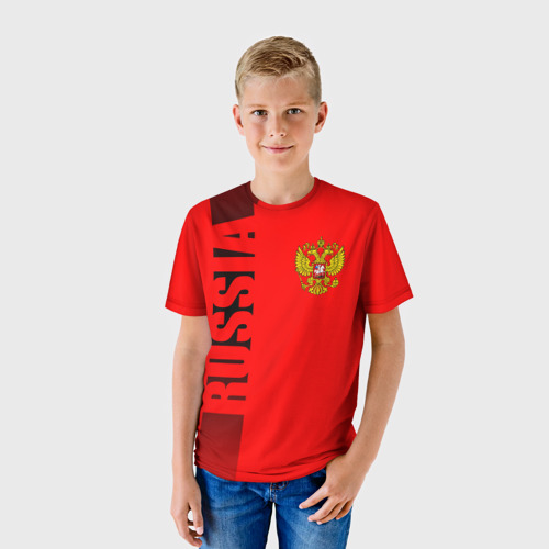 Детская 3D футболка с принтом РОССИЯ, фото на моделе #1