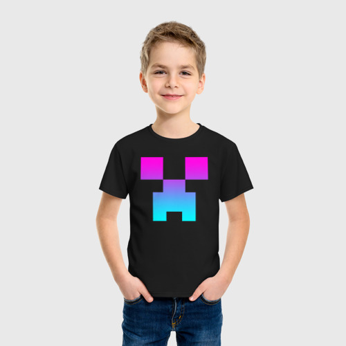 Детская футболка с принтом MINECRAFT CREEPER NEON, фото на моделе #1