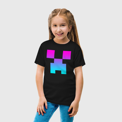 Детская футболка с принтом MINECRAFT CREEPER NEON, вид сбоку #3