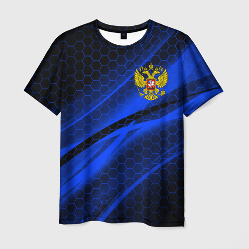 Мужская 3D футболка с принтом РОССИЯ | RUSSIA | NEON, вид спереди #2