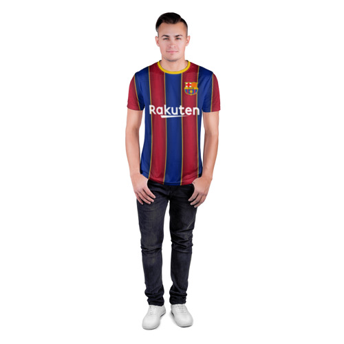 Мужская футболка 3D спортивная с принтом Messi home 20-21, вид сбоку #3