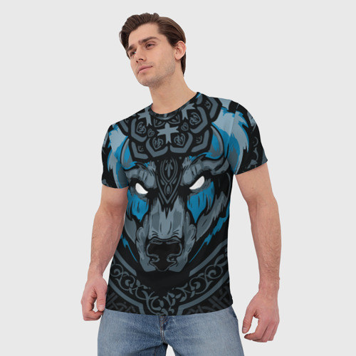 Мужская 3D футболка с принтом Дикий медведь, фото на моделе #1