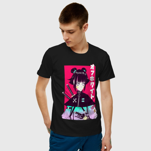 Мужская футболка с принтом Девушка самурай, фото на моделе #1
