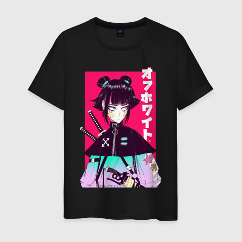 Мужская футболка с принтом Девушка самурай, вид спереди #2