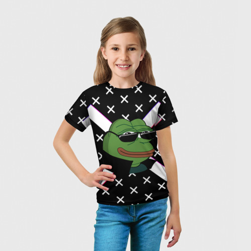 Детская 3D футболка с принтом Pepe в очках EZ, вид сбоку #3