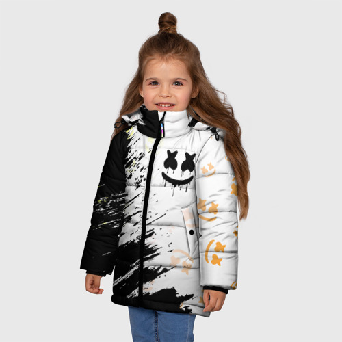 Зимняя куртка для девочек 3D с принтом MARSHMELLO / МАРШМЕЛЛОУ, фото на моделе #1