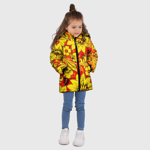 Зимняя куртка для девочек 3D с принтом Хохлома, вид сбоку #3