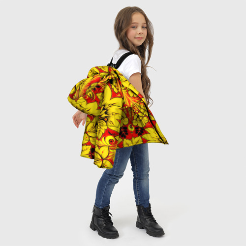 Зимняя куртка для девочек 3D с принтом Хохлома, фото #4