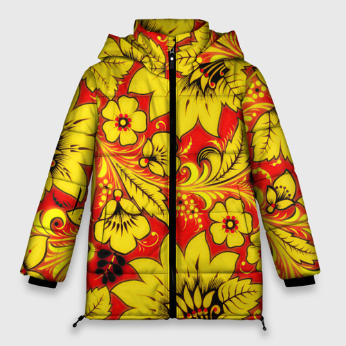 Женская зимняя куртка 3D с принтом Хохлома, вид спереди #2