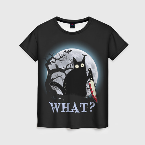 Женская 3D футболка с принтом What Cat (Halloween), вид спереди #2