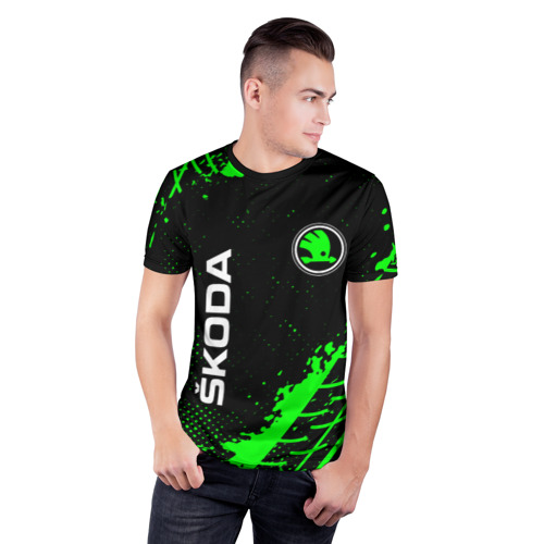 Мужская футболка 3D спортивная с принтом SKODA / Шкода, фото на моделе #1