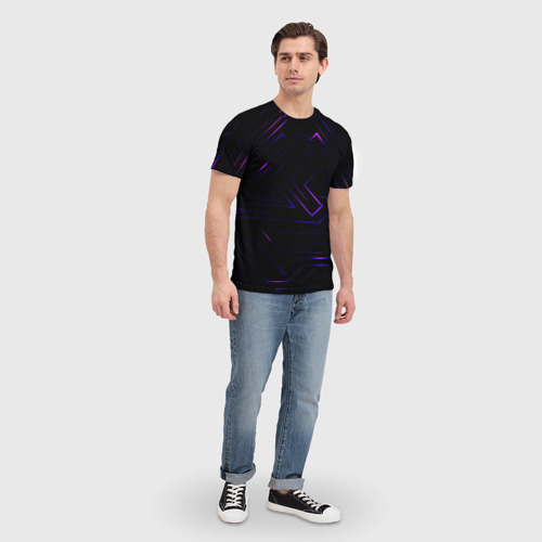 Мужская 3D футболка с принтом Неоновая абстракция, вид сбоку #3