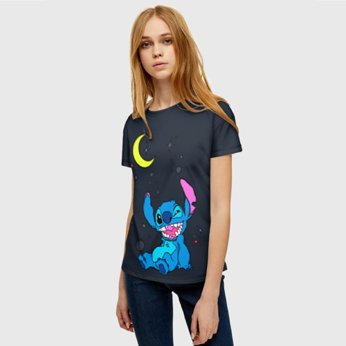 Женская 3D футболка с принтом Стич под луной, фото на моделе #1