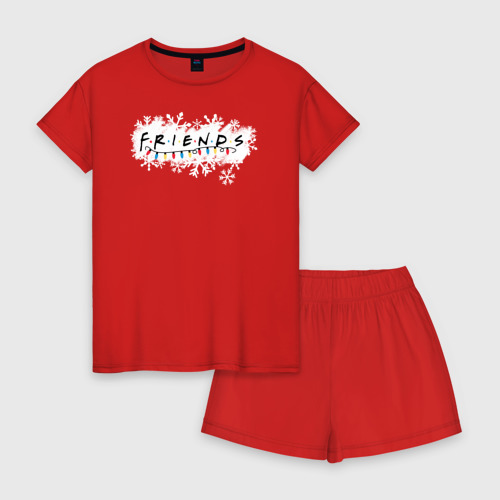 Женская пижама с шортиками хлопок с принтом Friends Лого с гирляндой, вид спереди #2