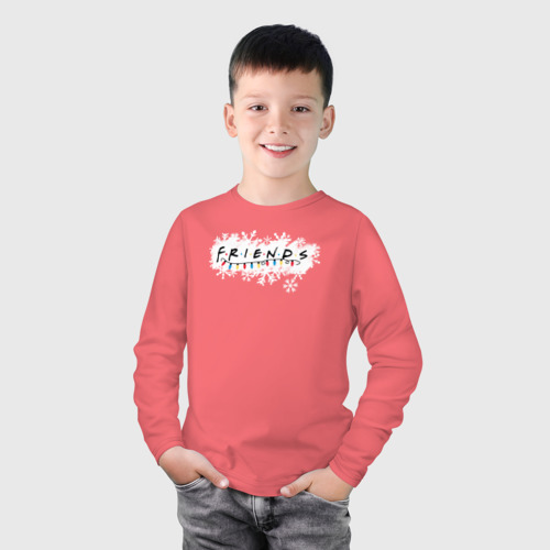 Детский хлопковый лонгслив с принтом Friends Лого с гирляндой, фото на моделе #1