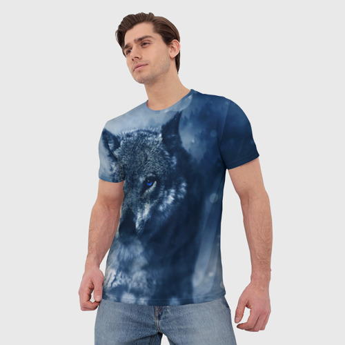 Мужская 3D футболка с принтом Красивый волк, фото на моделе #1
