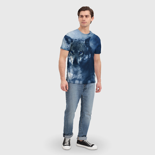 Мужская 3D футболка с принтом Красивый волк, вид сбоку #3