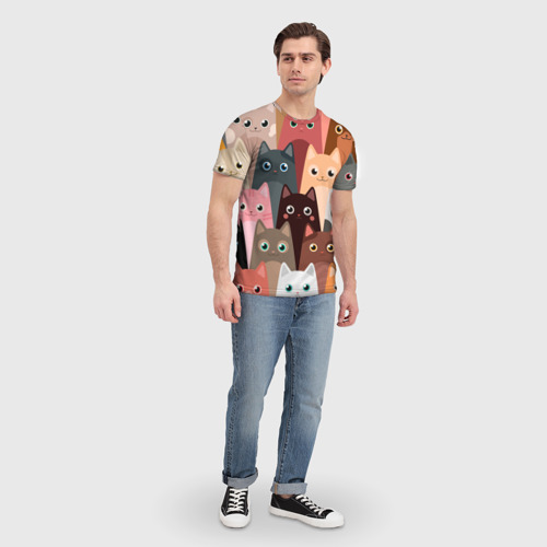 Мужская 3D футболка с принтом Котики мультяшные, вид сбоку #3