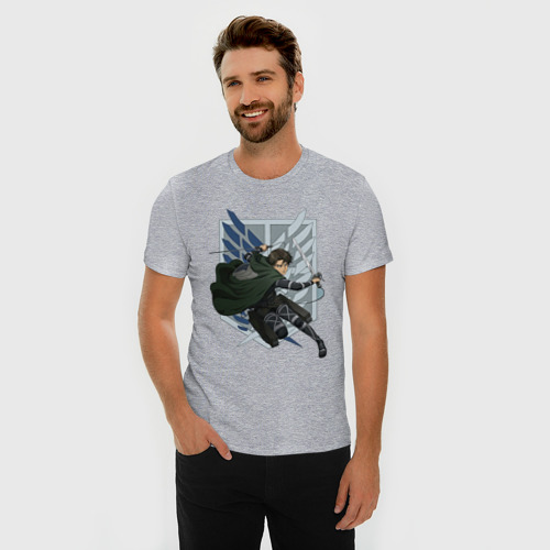 Мужская футболка премиум с принтом Атакующий Леви Аккерман, фото на моделе #1