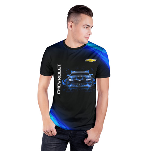 Мужская футболка 3D спортивная с принтом Chevrolet, фото на моделе #1