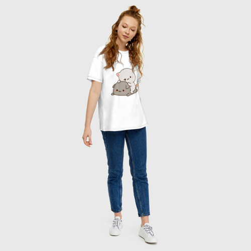 Женская футболка oversize с принтом Милые котики, вид сбоку #3