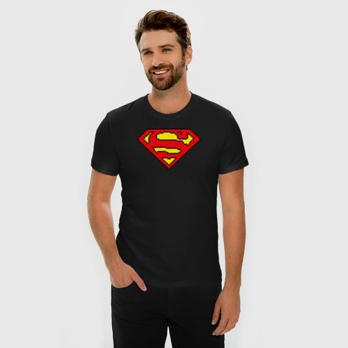 Мужская футболка премиум с принтом Superman 8 bit, фото на моделе #1
