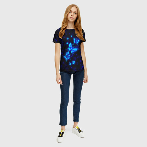 Женская 3D футболка с принтом Неоновые бабочки, вид сбоку #3