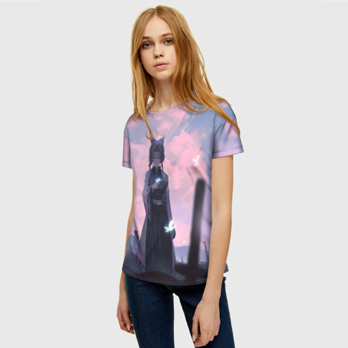 Женская 3D футболка с принтом КЛИНОК РАССЕКАЮЩИЙ ДЕМОНОВ, фото на моделе #1