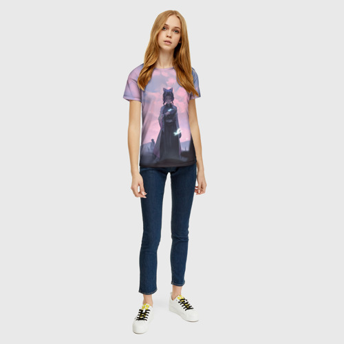 Женская 3D футболка с принтом КЛИНОК РАССЕКАЮЩИЙ ДЕМОНОВ, вид сбоку #3