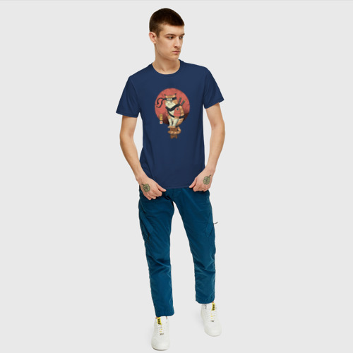 Мужская футболка с принтом Кот самурай, вид сбоку #3