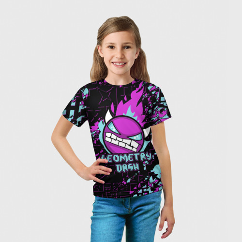 Детская 3D футболка с принтом Geometry Dash, вид сбоку #3